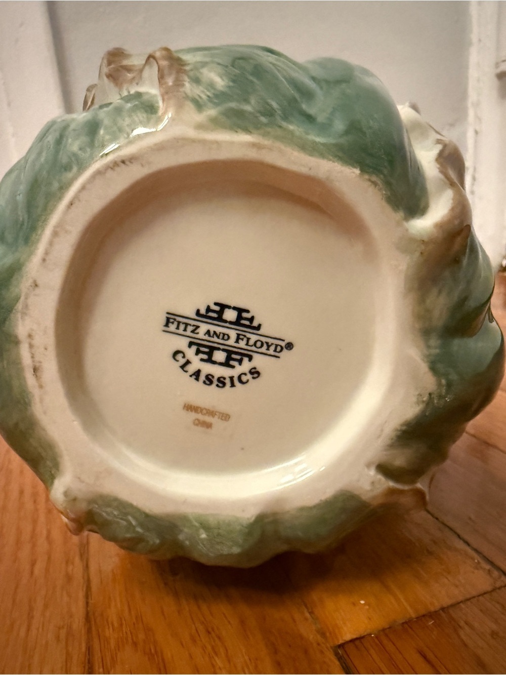 Vintage Fitz & Floyd Classics Cabbage Leaf Pitcher Green Majolica Style Vase - Picture 5 of 7